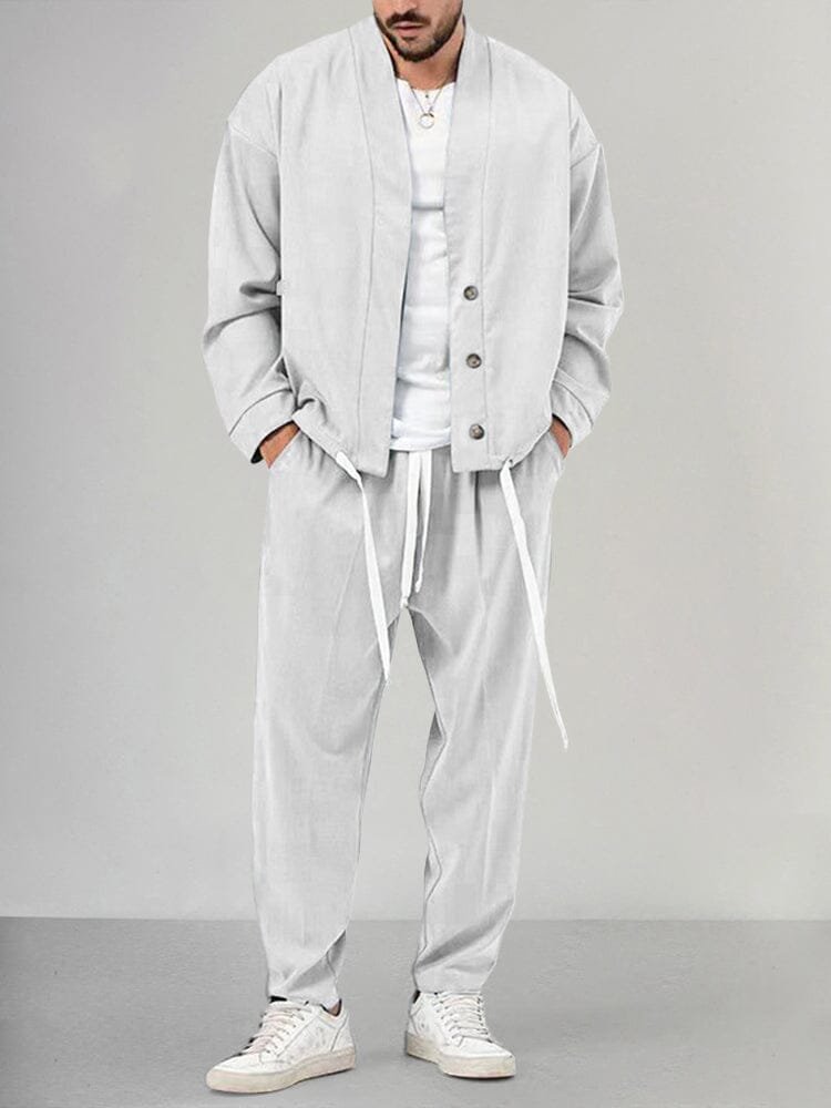Heren Relaxed-Fit Two-Piece Set Overshirt Broek - White