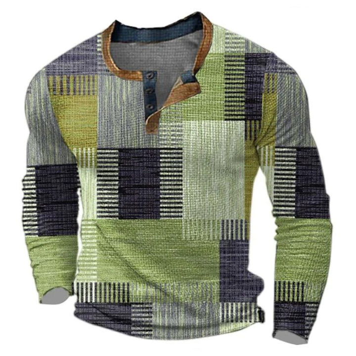 Heren Retro Geblokt Patroon Mens Knit Sweater Henley Pullover - Groen