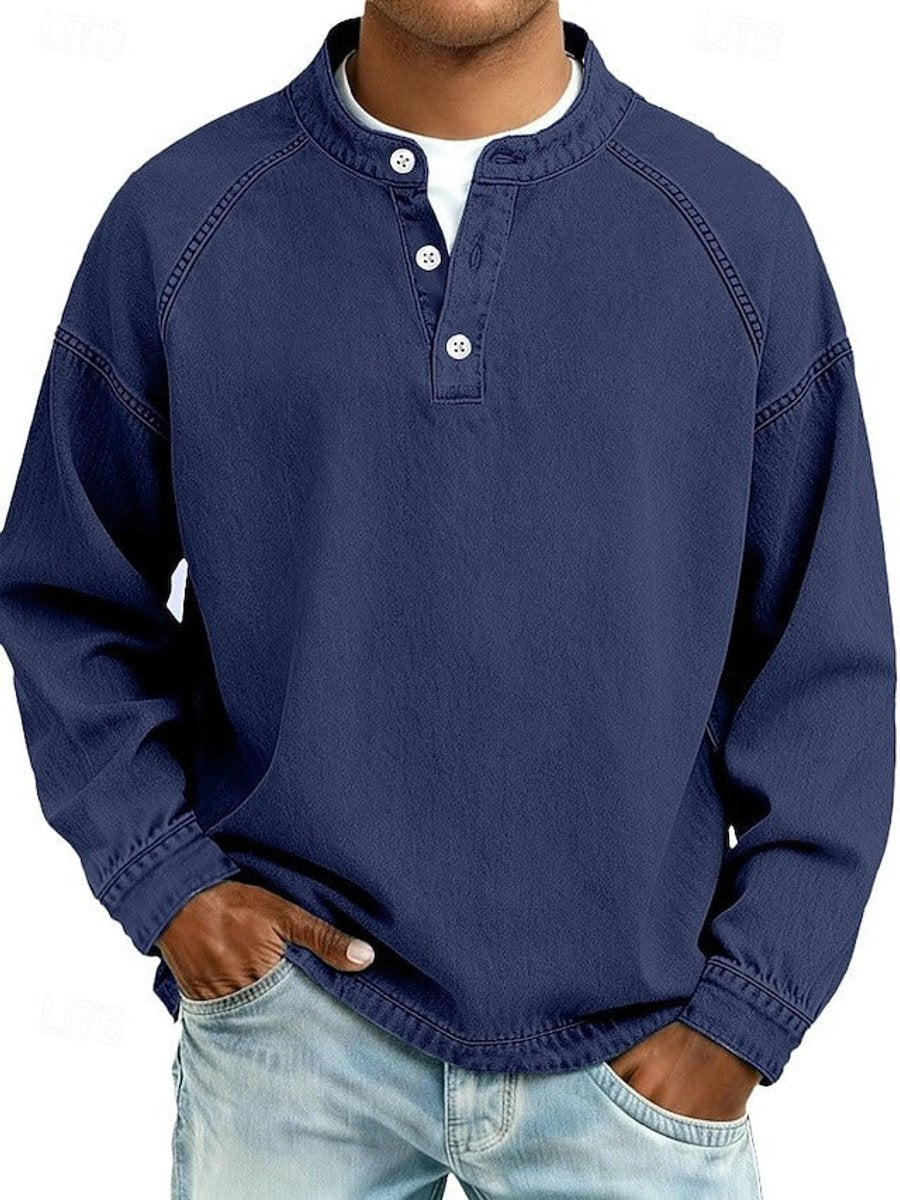 Heren Retro Henley Langarm Mens Knit Sweater Used-Look Pullover - Koningsblauw