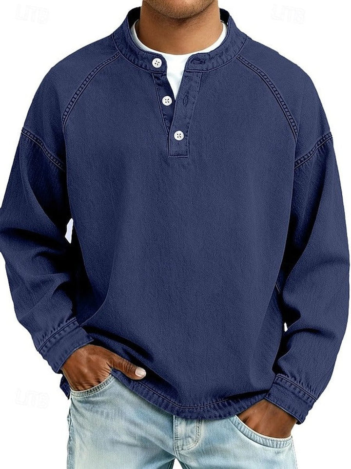Heren Retro Henley Langarm Mens Knit Sweater Used-Look Pullover - Koningsblauw