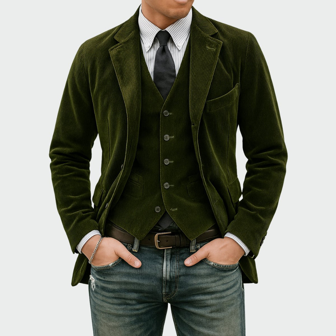Heren Ribfluwelen Driedelig Colbert Vestset - Groen