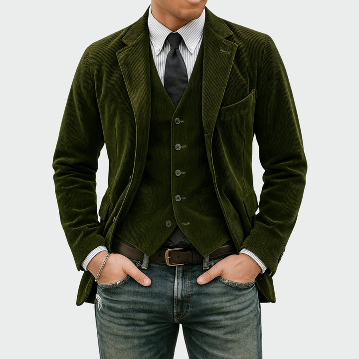 Heren Ribfluwelen Driedelig Colbert Vestset - Groen