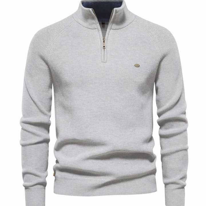 Heren Ribgebreide Half-Zip Trui Opstaande Kraag Regular Fit, Light Grey - Grijs
