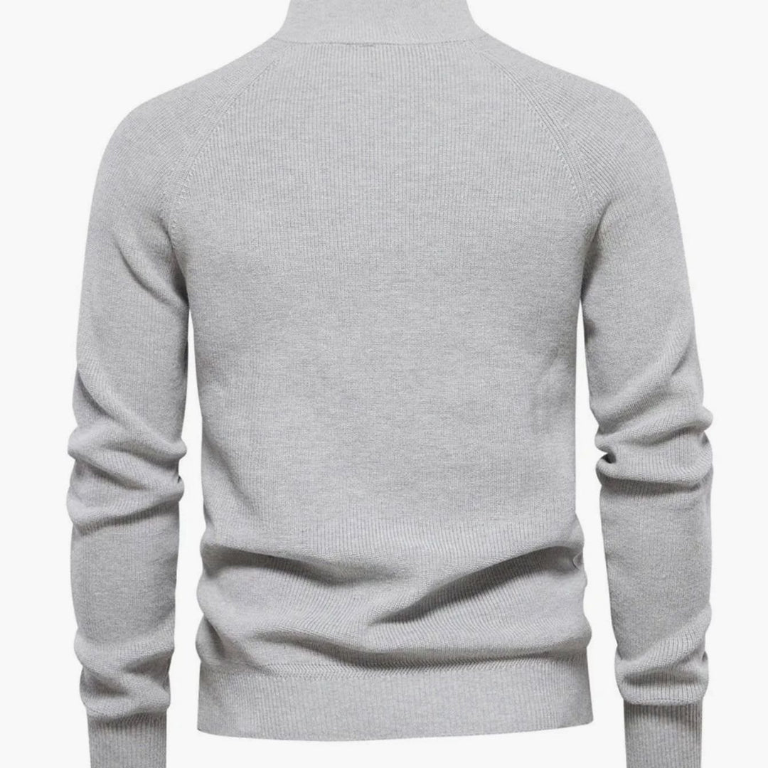 Heren Ribgebreide Half-Zip Trui Opstaande Kraag Regular Fit, Light Grey