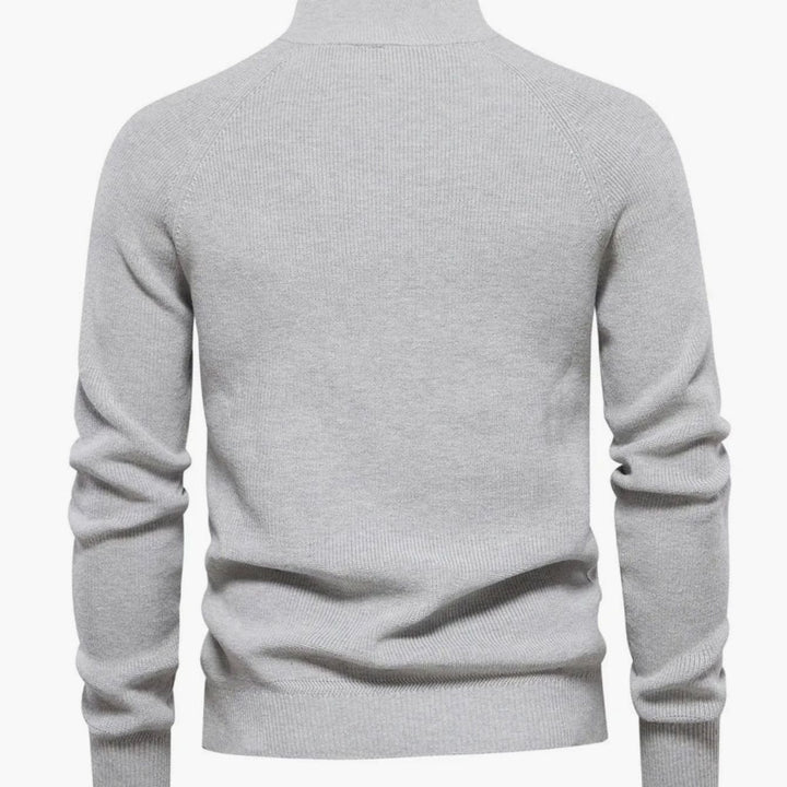 Heren Ribgebreide Half-Zip Trui Opstaande Kraag Regular Fit, Light Grey