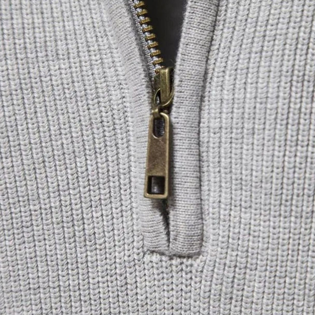 Heren Ribgebreide Half-Zip Trui Opstaande Kraag Regular Fit, Light Grey