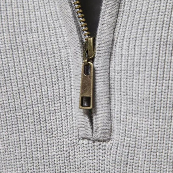 Heren Ribgebreide Half-Zip Trui Opstaande Kraag Regular Fit, Light Grey