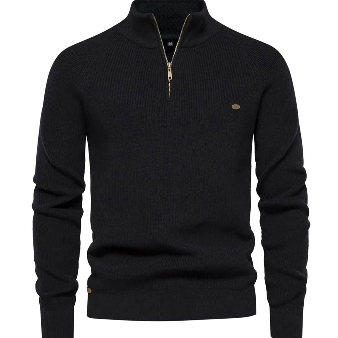 Heren Ribgebreide Half-Zip Trui Opstaande Kraag Regular Fit, Light Grey - Zwart