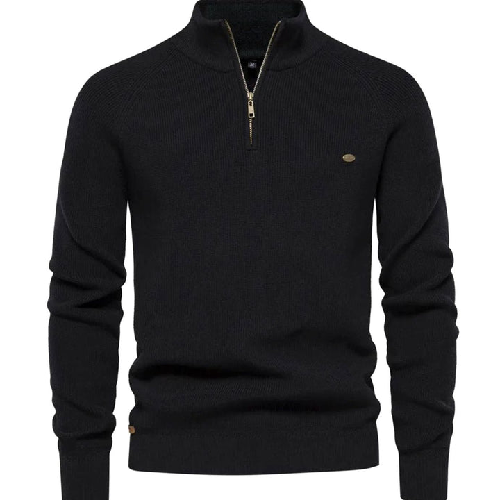 Heren Ribgebreide Half-Zip Trui Opstaande Kraag Regular Fit, Light Grey - Zwart