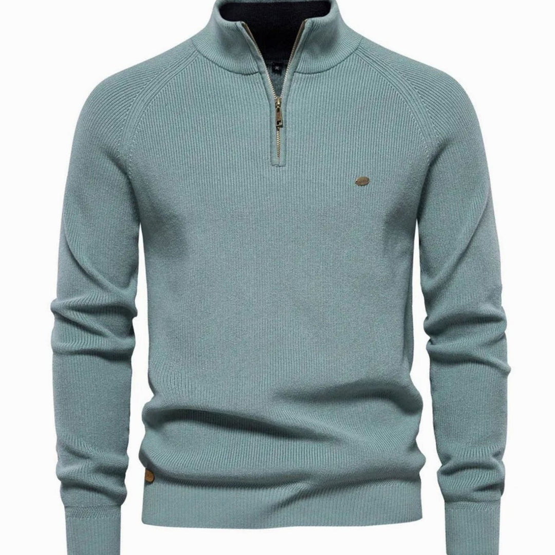 Heren Ribgebreide Half-Zip Trui Opstaande Kraag Regular Fit, Light Grey - Petrol