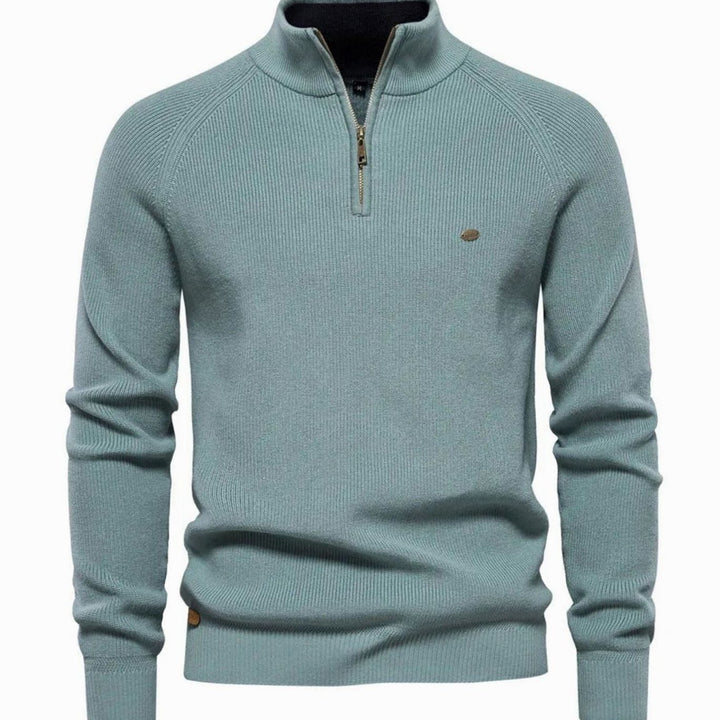 Heren Ribgebreide Half-Zip Trui Opstaande Kraag Regular Fit, Light Grey - Petrol