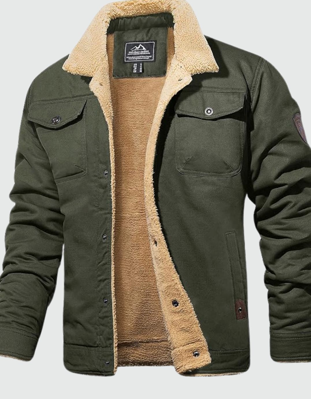 Heren Sherpa Gevoerde Canvas Trucker Jas met Drukknoopsluiting