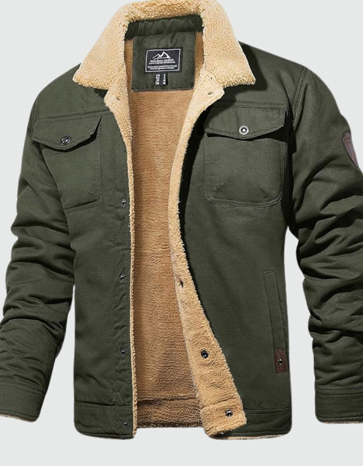 Heren Sherpa Gevoerde Canvas Trucker Jas met Drukknoopsluiting