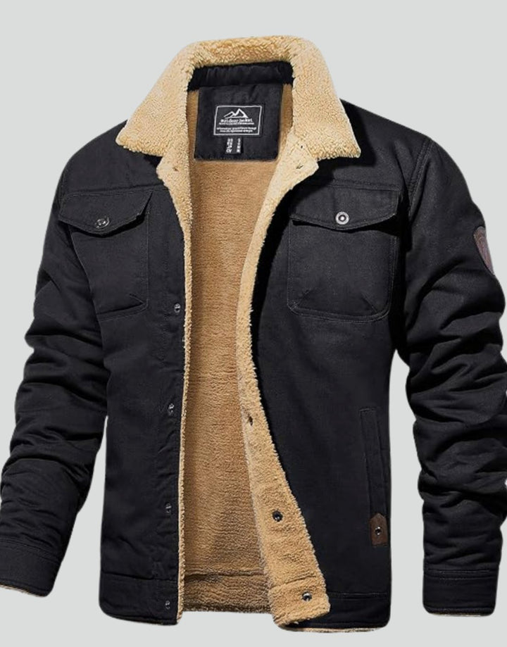 Heren Sherpa Gevoerde Canvas Trucker Jas met Drukknoopsluiting