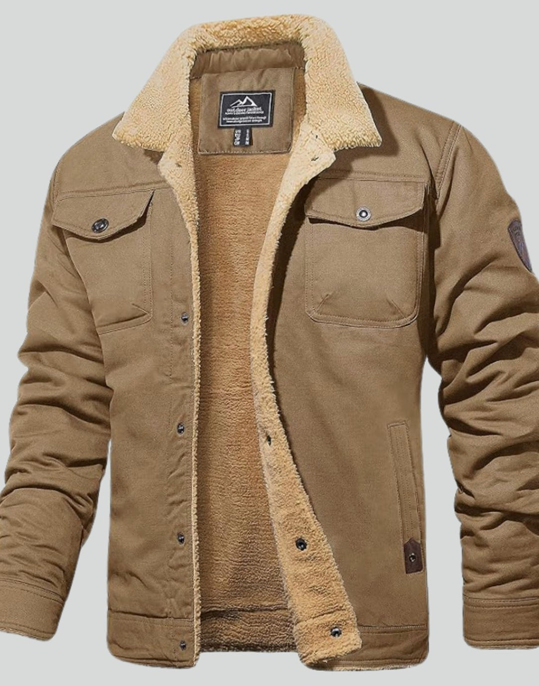 Heren Sherpa Gevoerde Canvas Trucker Jas met Drukknoopsluiting