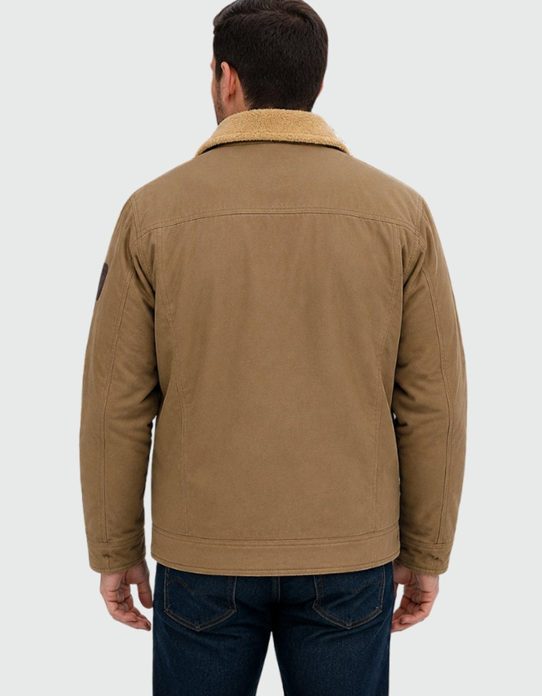 Heren Sherpa Gevoerde Canvas Trucker Jas met Drukknoopsluiting