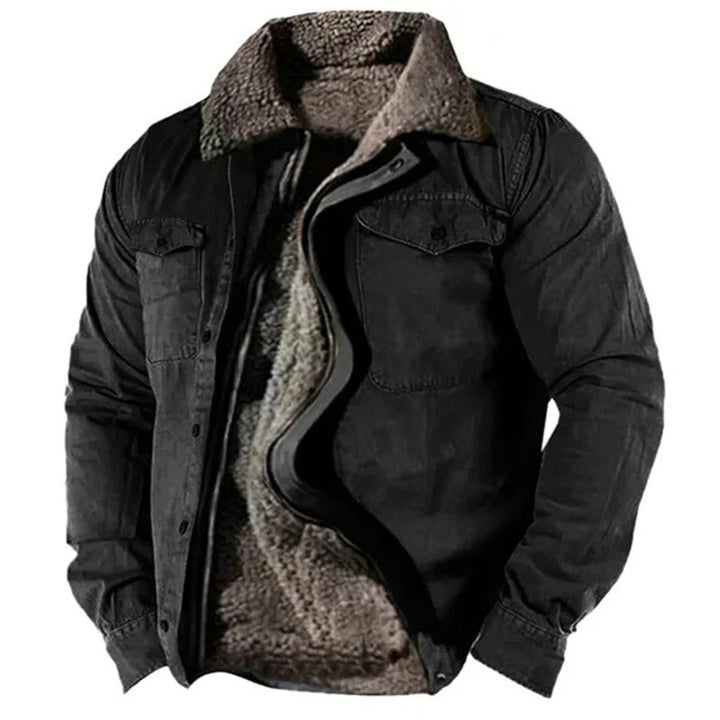 Heren Sherpa Gevoerde Western Mens Cardigan Jacket - Zwart