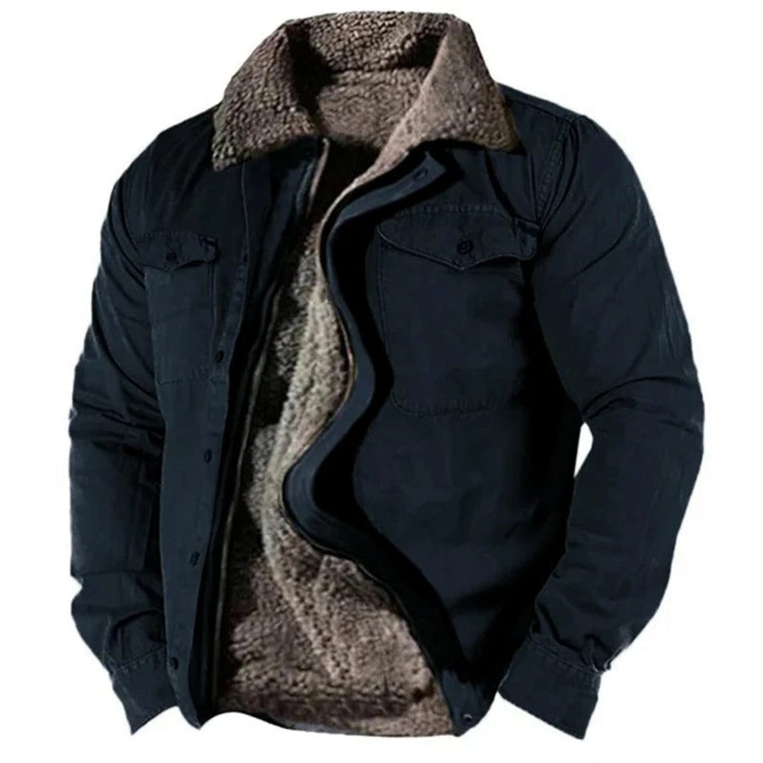 Heren Sherpa Gevoerde Western Mens Cardigan Jacket - Marineblauw