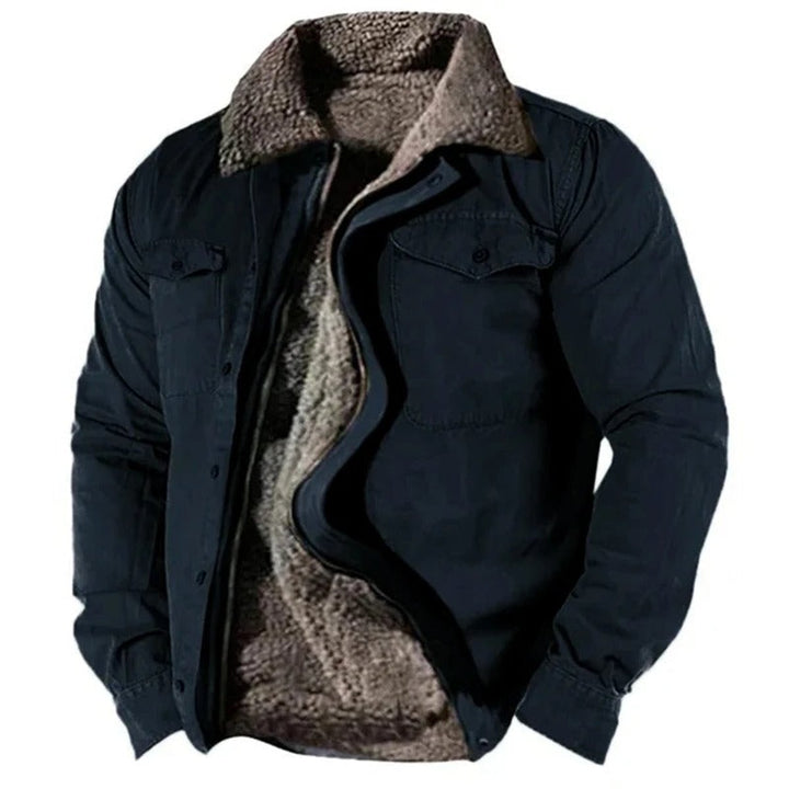 Heren Sherpa Gevoerde Western Mens Cardigan Jacket - Marineblauw