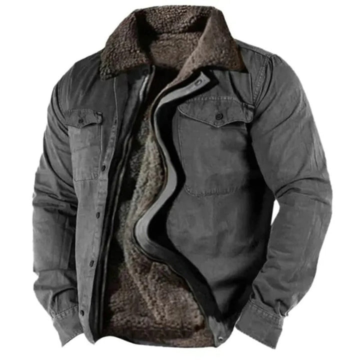 Heren Sherpa Gevoerde Western Mens Cardigan Jacket - Donkergrijs