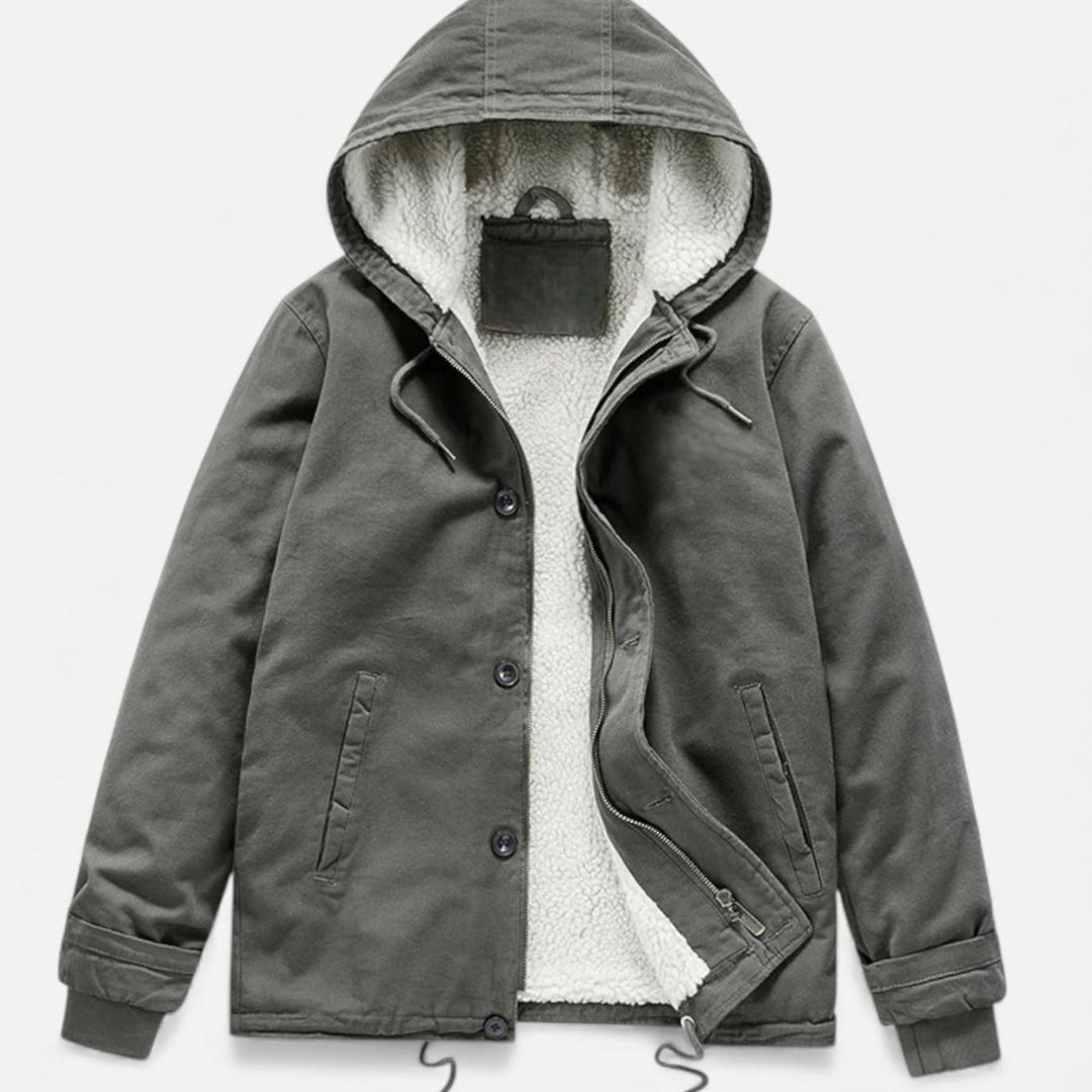 Heren Sherpa-gevoerde Winterjas met Capuchon Knopen - Groen