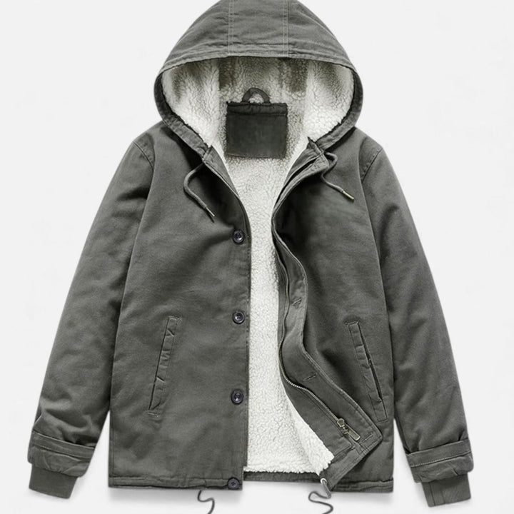 Heren Sherpa-gevoerde Winterjas met Capuchon Knopen - Groen
