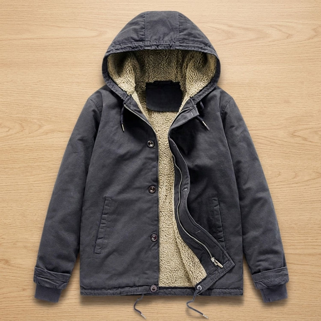 Heren Sherpa-gevoerde Winterjas met Capuchon Knopen - Blauw