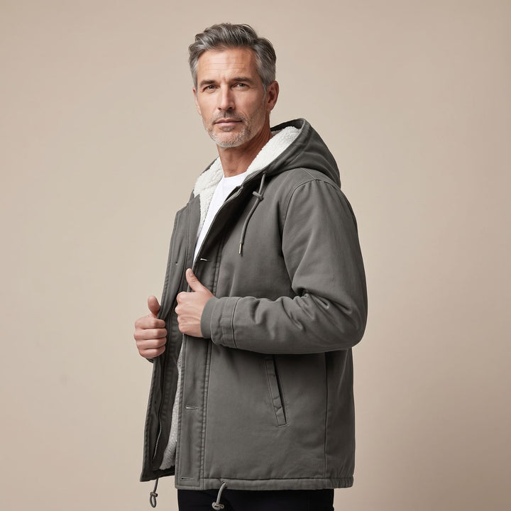 Heren Sherpa-gevoerde Winterjas met Capuchon Knopen