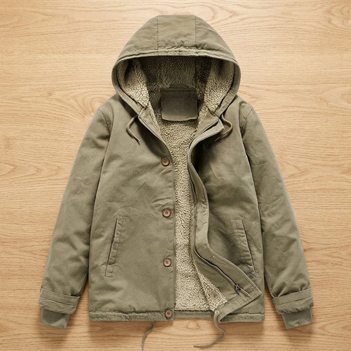 Heren Sherpa-gevoerde Winterjas met Capuchon Knopen - Khaki