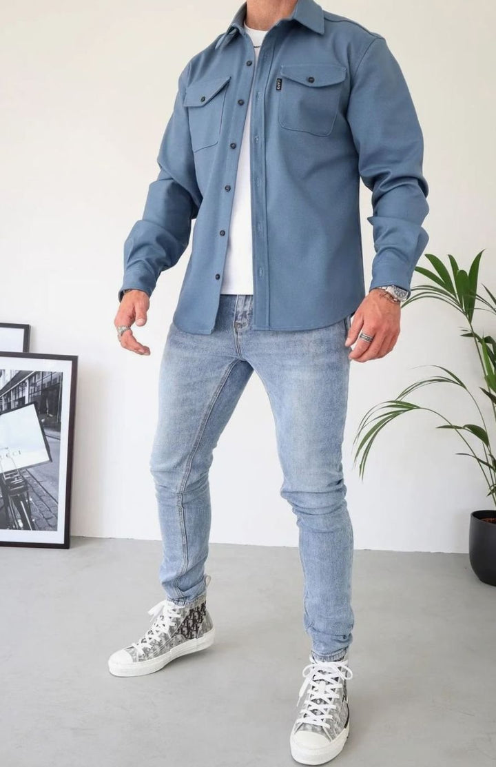 Heren Shirtjac Lichtgewicht Overshirt met Borstzakken - Blauw