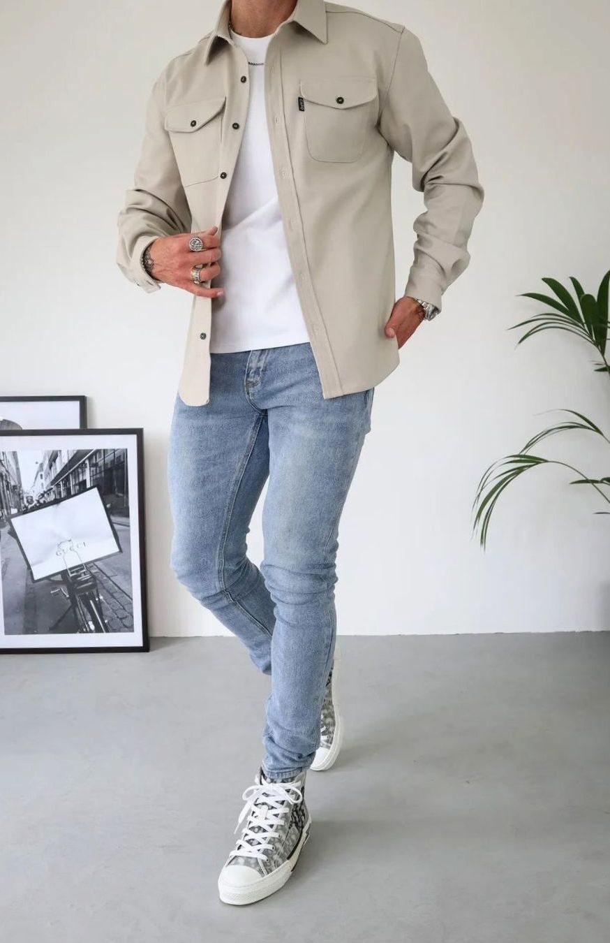 Heren Shirtjac Lichtgewicht Overshirt met Borstzakken - Beige