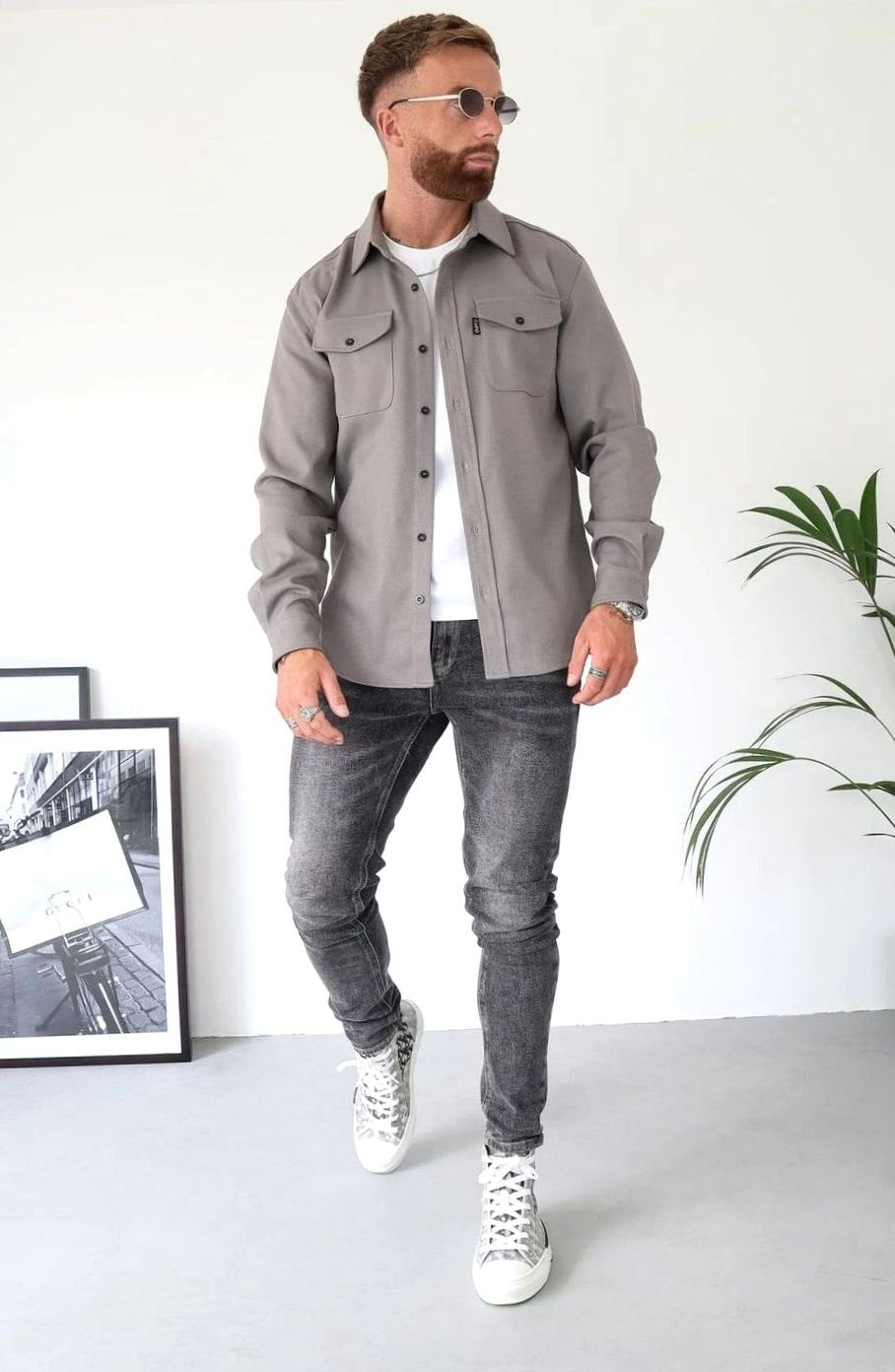 Heren Shirtjac Lichtgewicht Overshirt met Borstzakken - Grijs