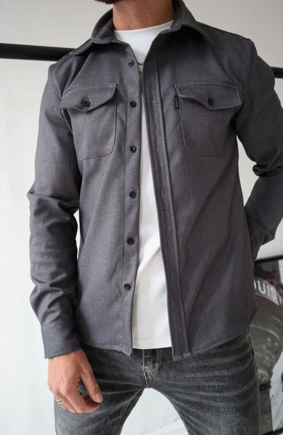 Heren Shirtjac Lichtgewicht Overshirt met Borstzakken - Donkergrijs