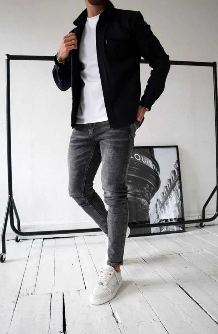 Heren Shirtjac Lichtgewicht Overshirt met Borstzakken - Zwart