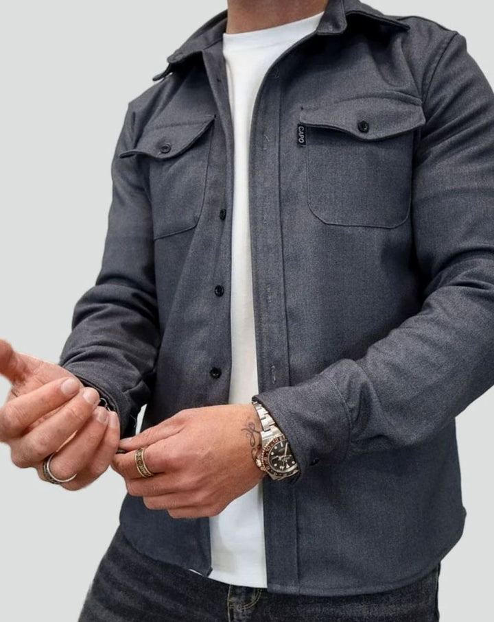 Heren Shirtjac met Borstzakken Single-Breasted Overshirt - Grijs