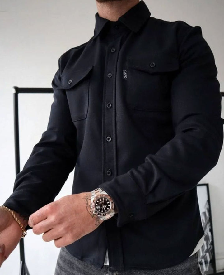 Heren Shirtjac met Borstzakken Single-Breasted Overshirt - Zwart