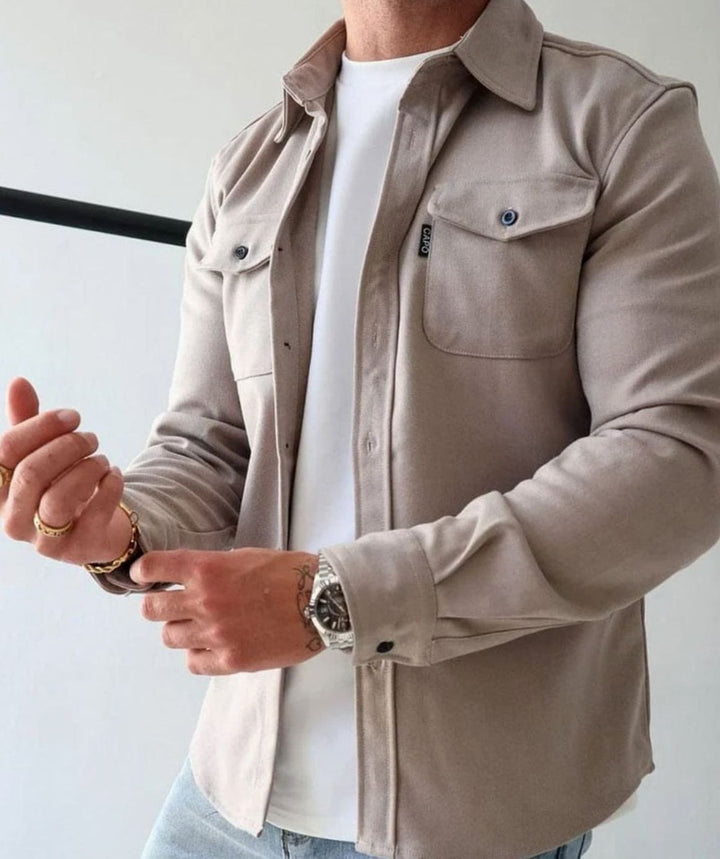 Heren Shirtjac met Borstzakken Single-Breasted Overshirt - Beige