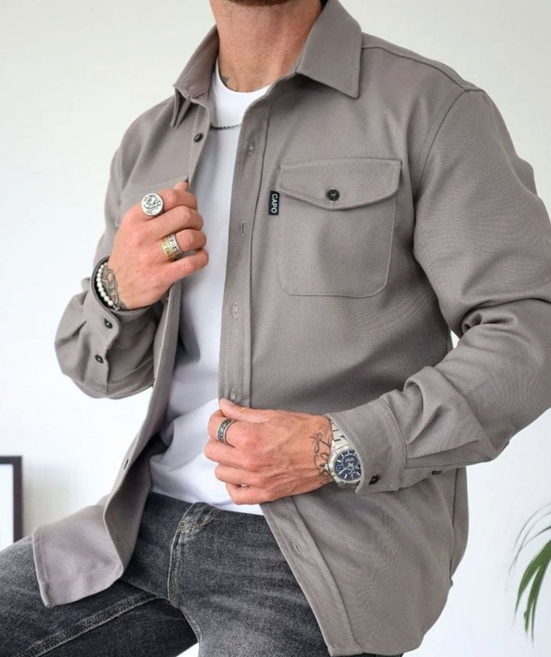 Heren Shirtjac met Borstzakken Single-Breasted Overshirt