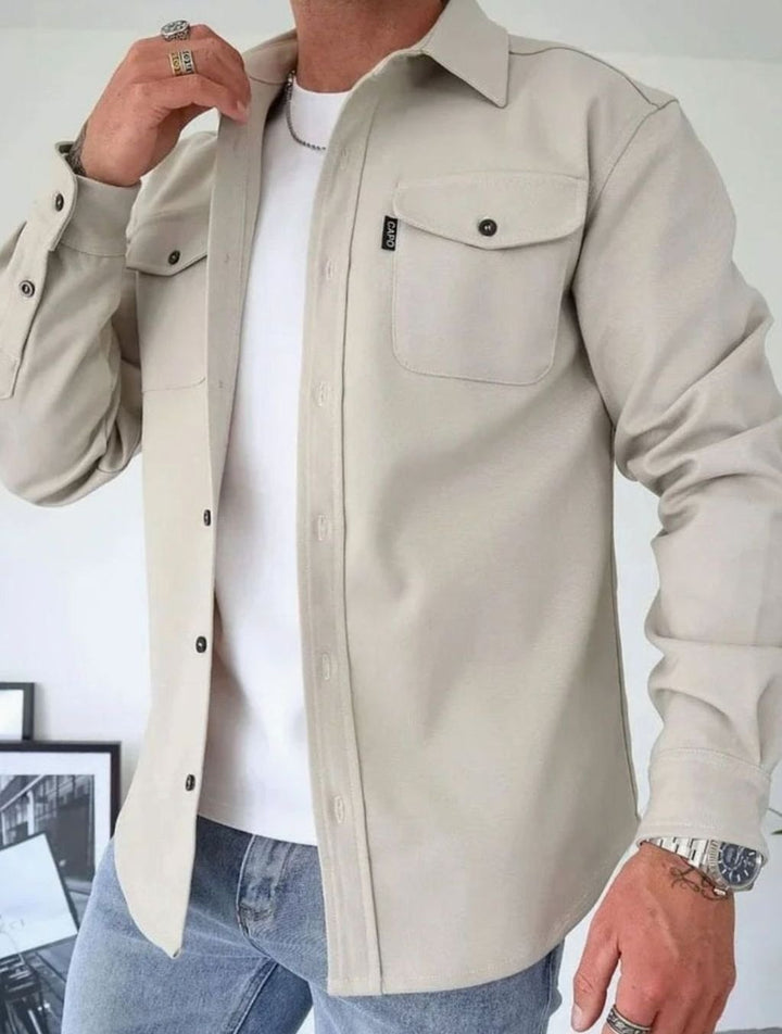 Heren Shirtjac met Borstzakken Single-Breasted Overshirt - Blauw