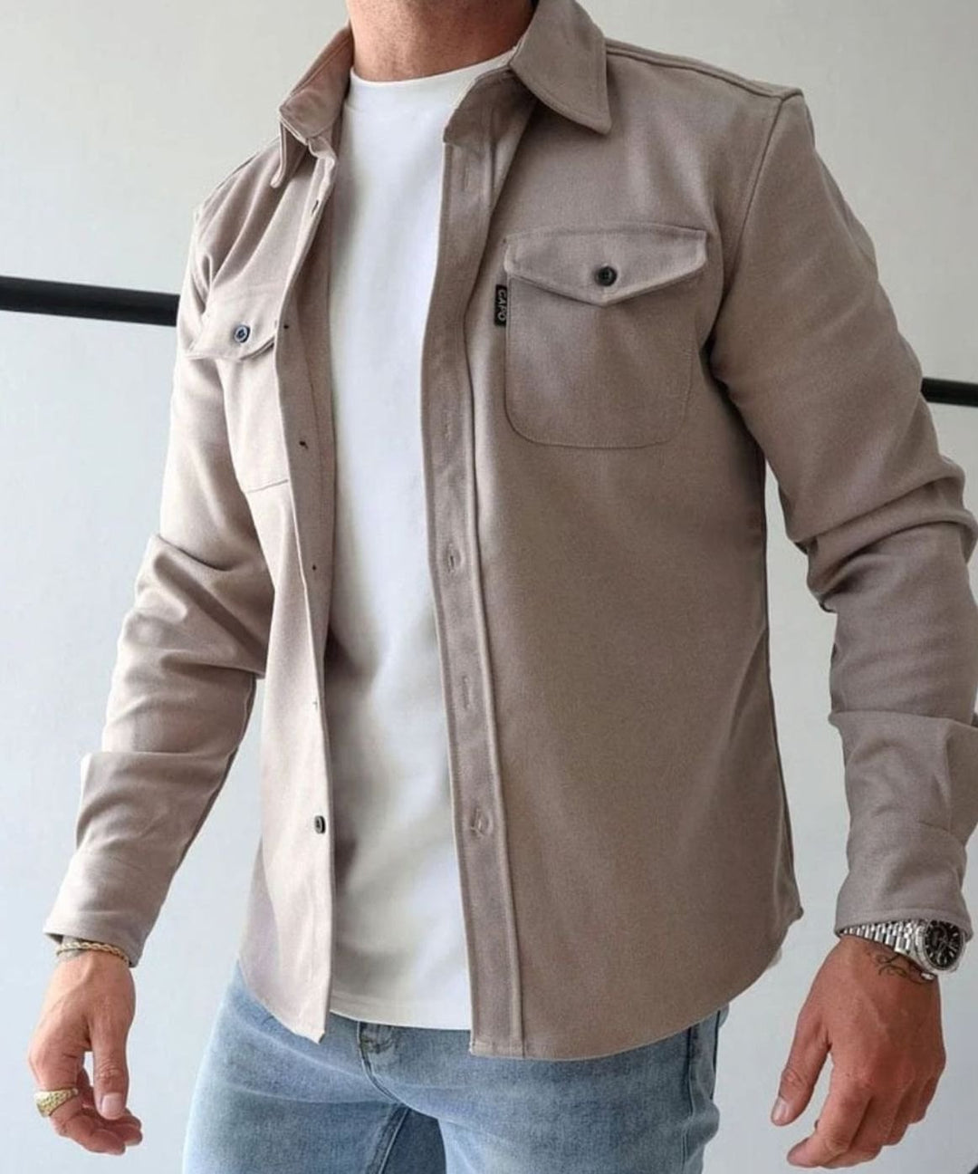 Heren Shirtjac met Borstzakken Single-Breasted Overshirt