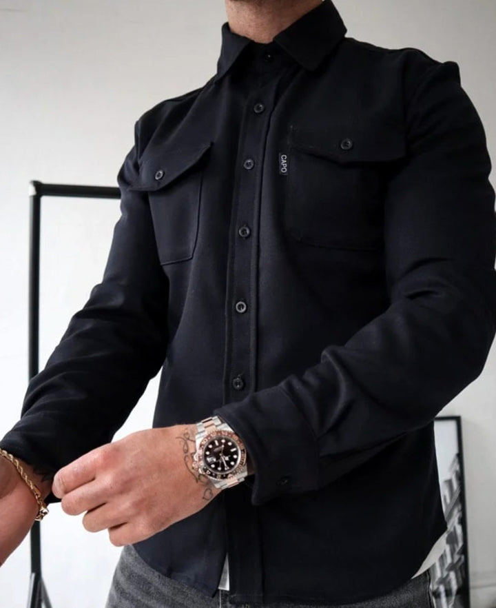 Heren Shirtjac met Knoopsluiting en Borstzakken - Zwart