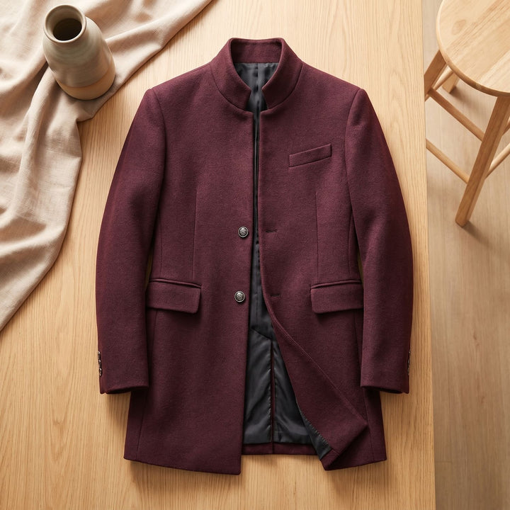 Heren Slanke Longline Winterjas Staande Kraag Knoopsluiting