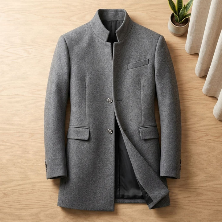 Heren Slanke Longline Winterjas Staande Kraag Knoopsluiting - Grijs
