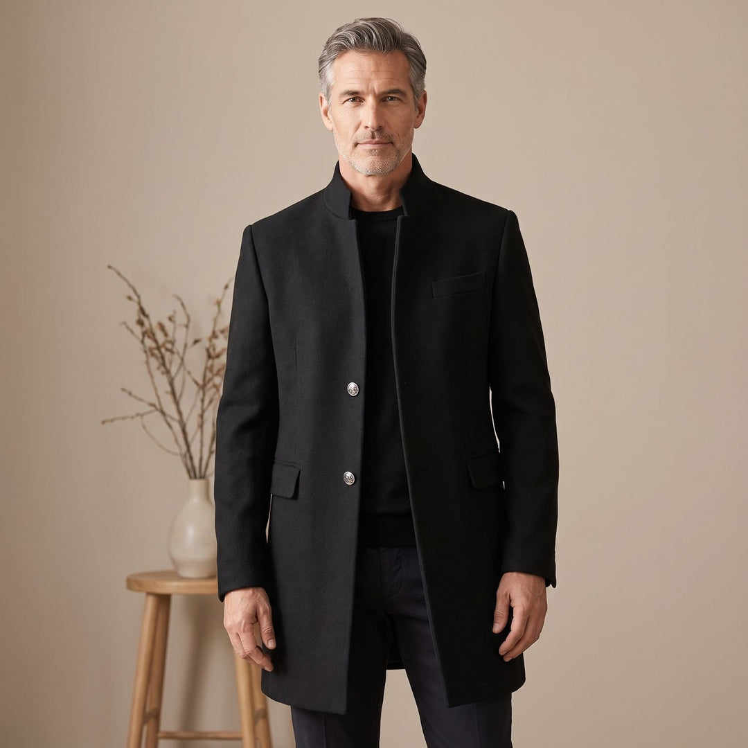 Heren Slanke Longline Winterjas Staande Kraag Knoopsluiting
