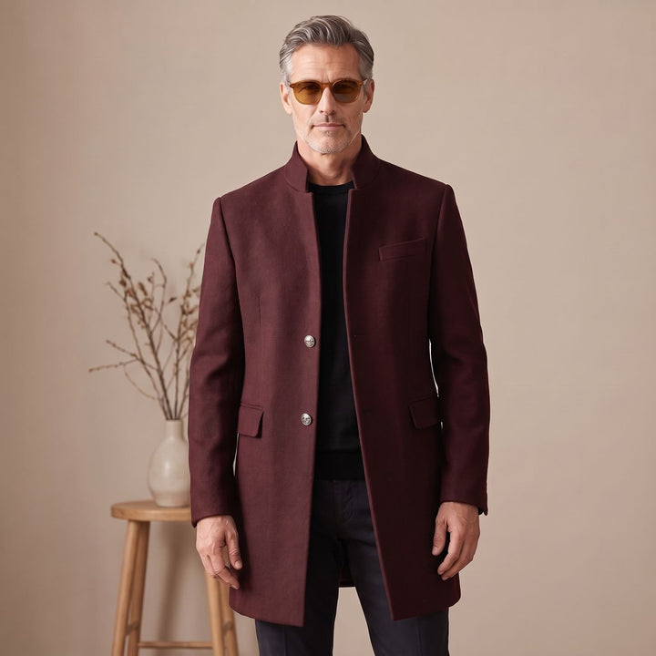 Heren Slanke Longline Winterjas Staande Kraag Knoopsluiting