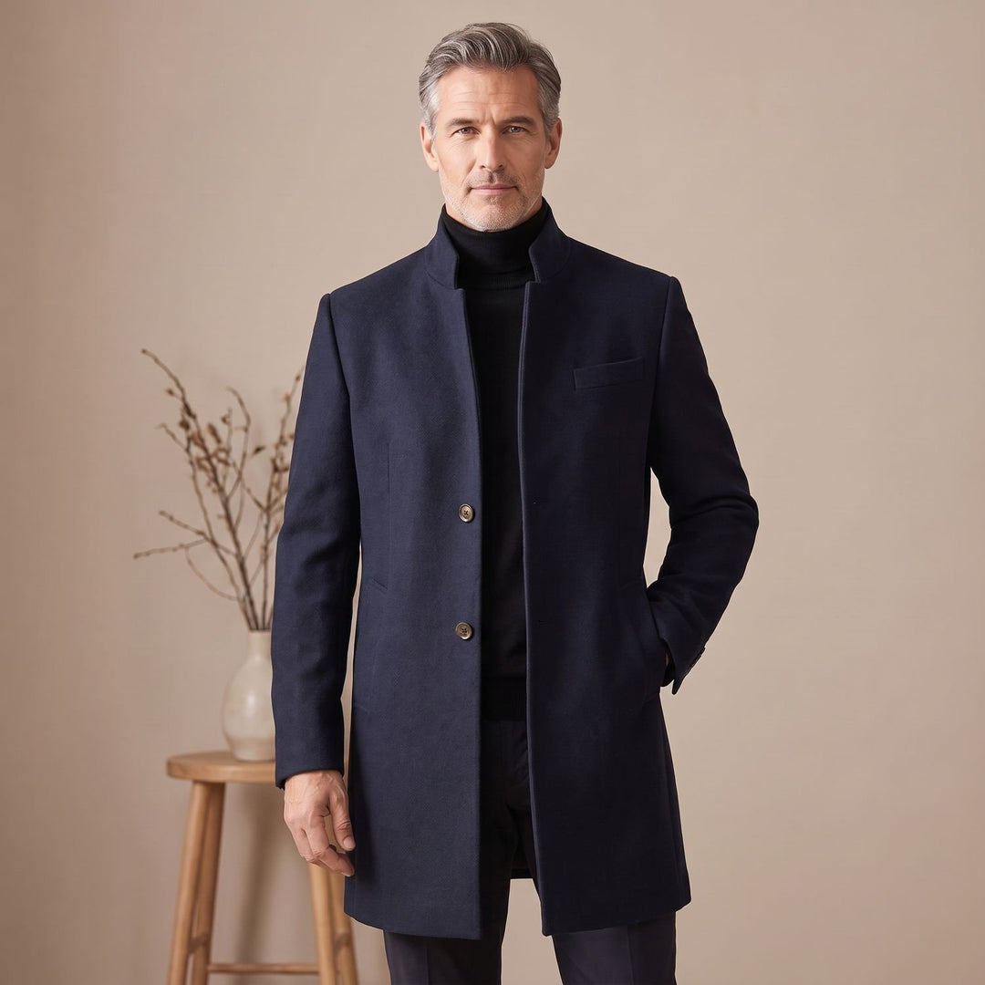 Heren Slanke Longline Winterjas Staande Kraag Knoopsluiting