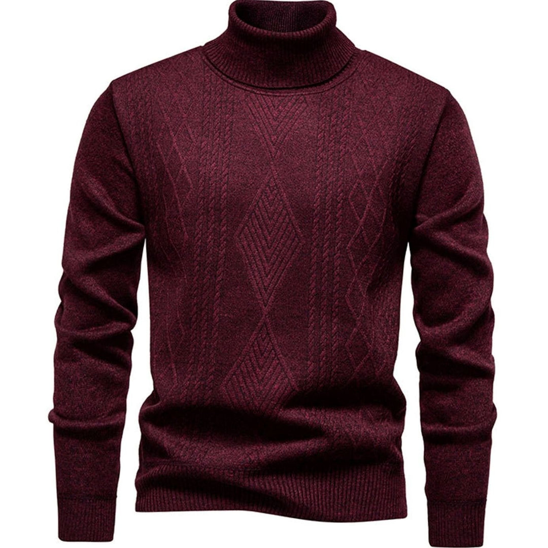 Heren Slanke Rolkraag Kabelgebreide Pullover - Bordeauxrood