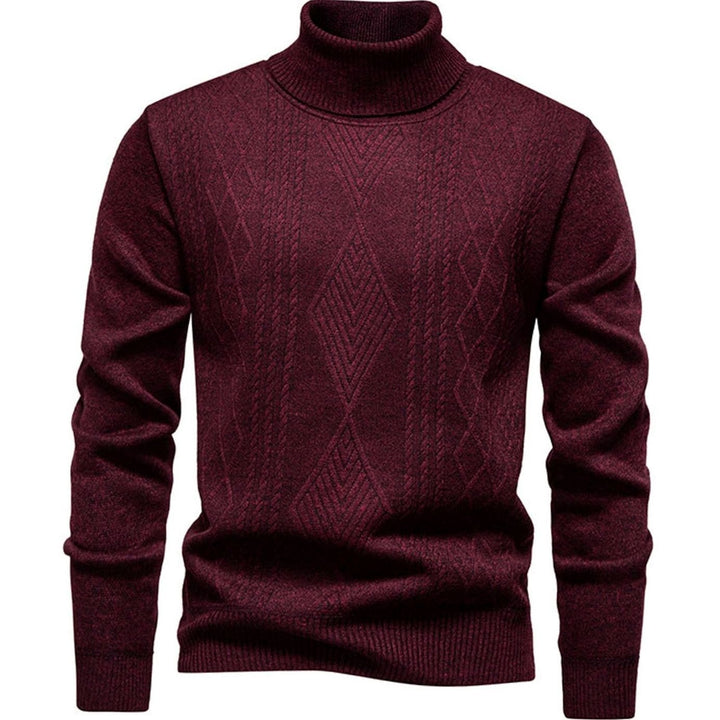 Heren Slanke Rolkraag Kabelgebreide Pullover - Bordeauxrood