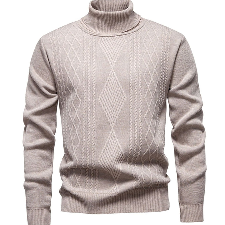 Heren Slanke Rolkraag Kabelgebreide Pullover - Beige