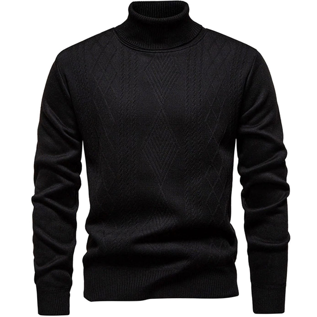 Heren Slanke Rolkraag Kabelgebreide Pullover - Zwart